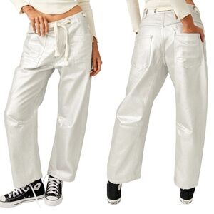 FREE PEOPLE - WE THE FREE Moxie Low Slung Metallic Silver Jeans